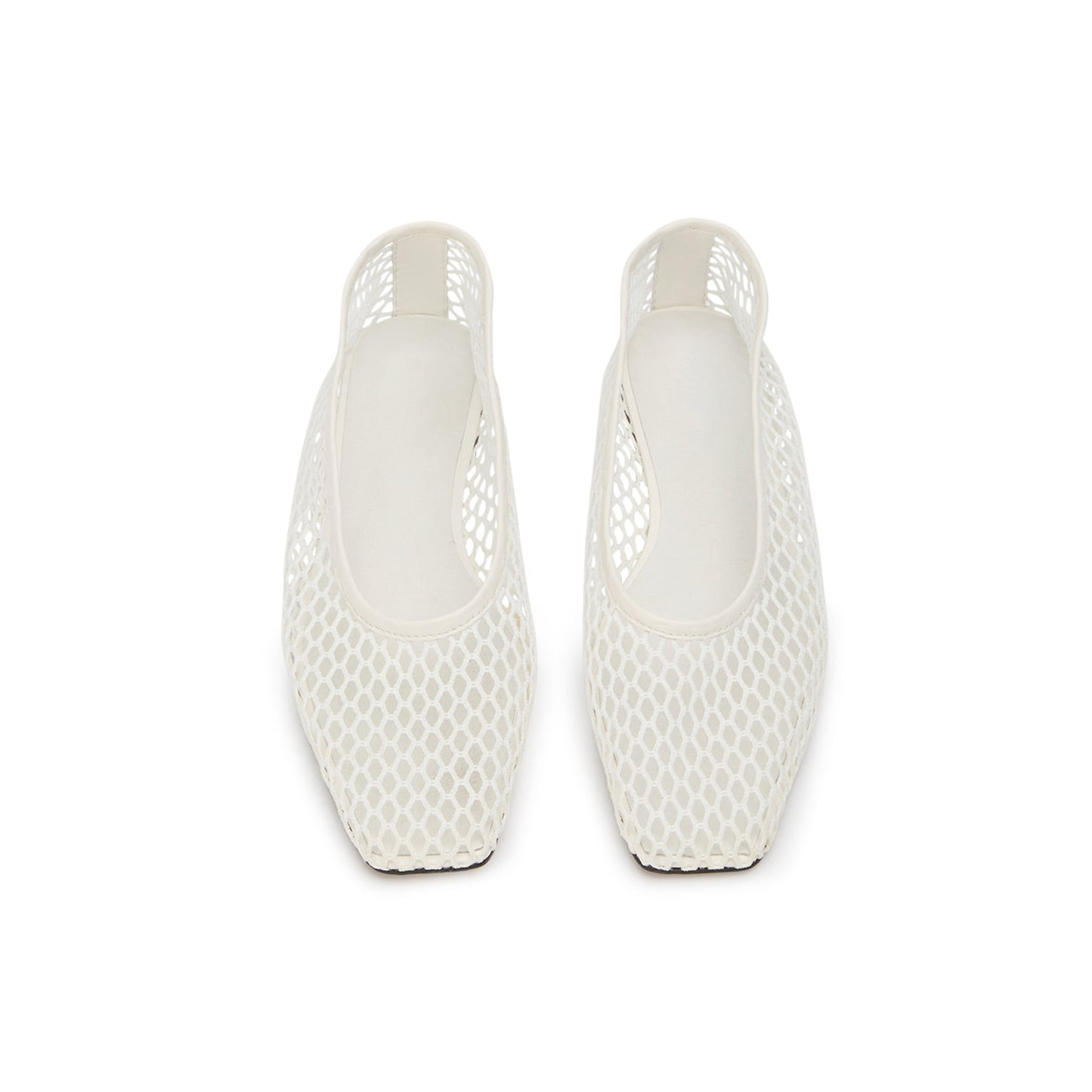 White Mesh Vegan Leather Square-Toe Ballet Flats