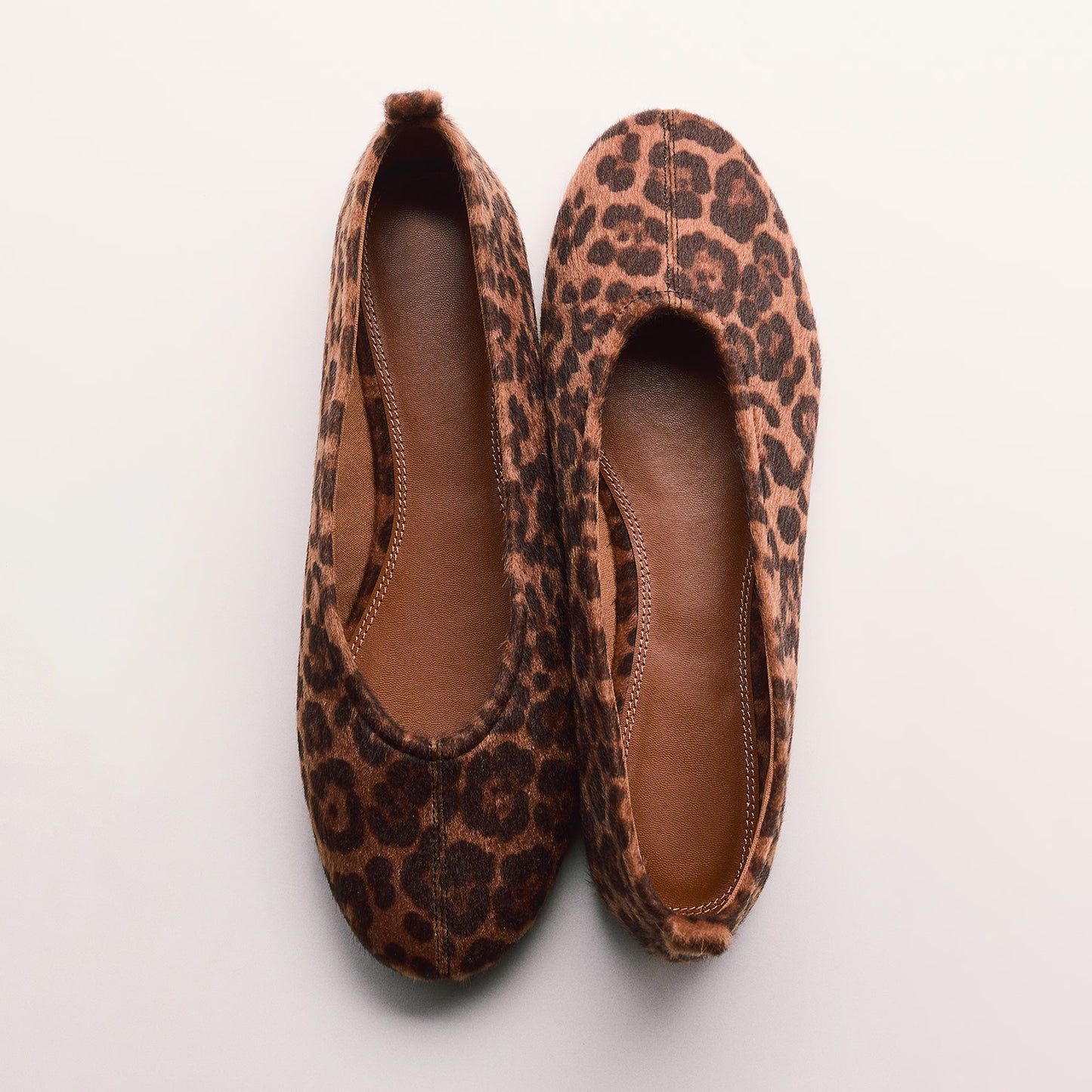 Leopard Pattern Pony Hair Vegan Leather Round-Toe Slip-On Ballet Chic Flats