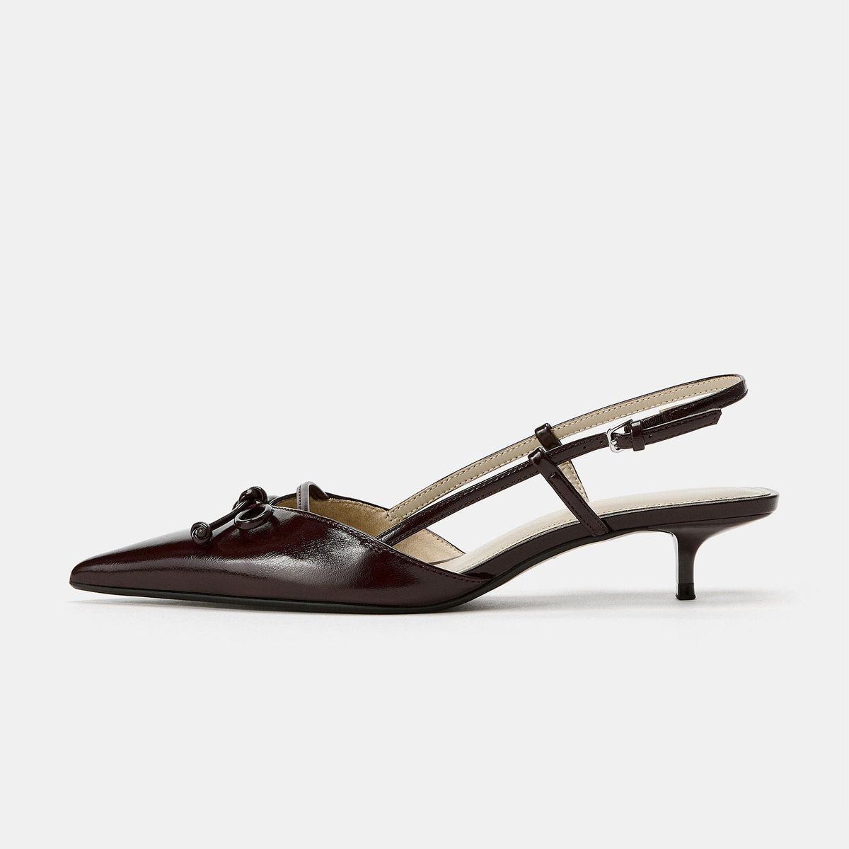 Burgundy Pointed-Toe Chic Slingback Kitten Heels With Front Bow
