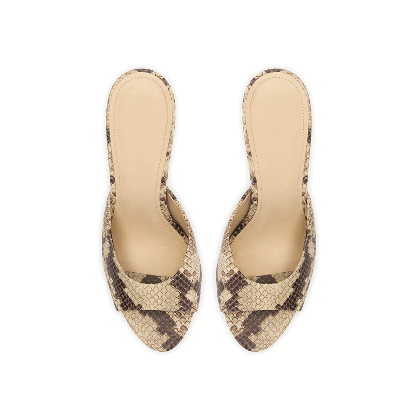 Snakeskin Print Round-Toe Backless Slip-On High Stiletto Heels