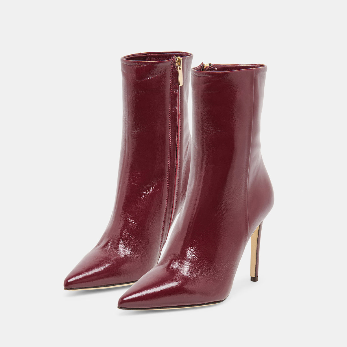 Burgundy Pointed-Toe Classic Full-Zip Ankle Stiletto Boots