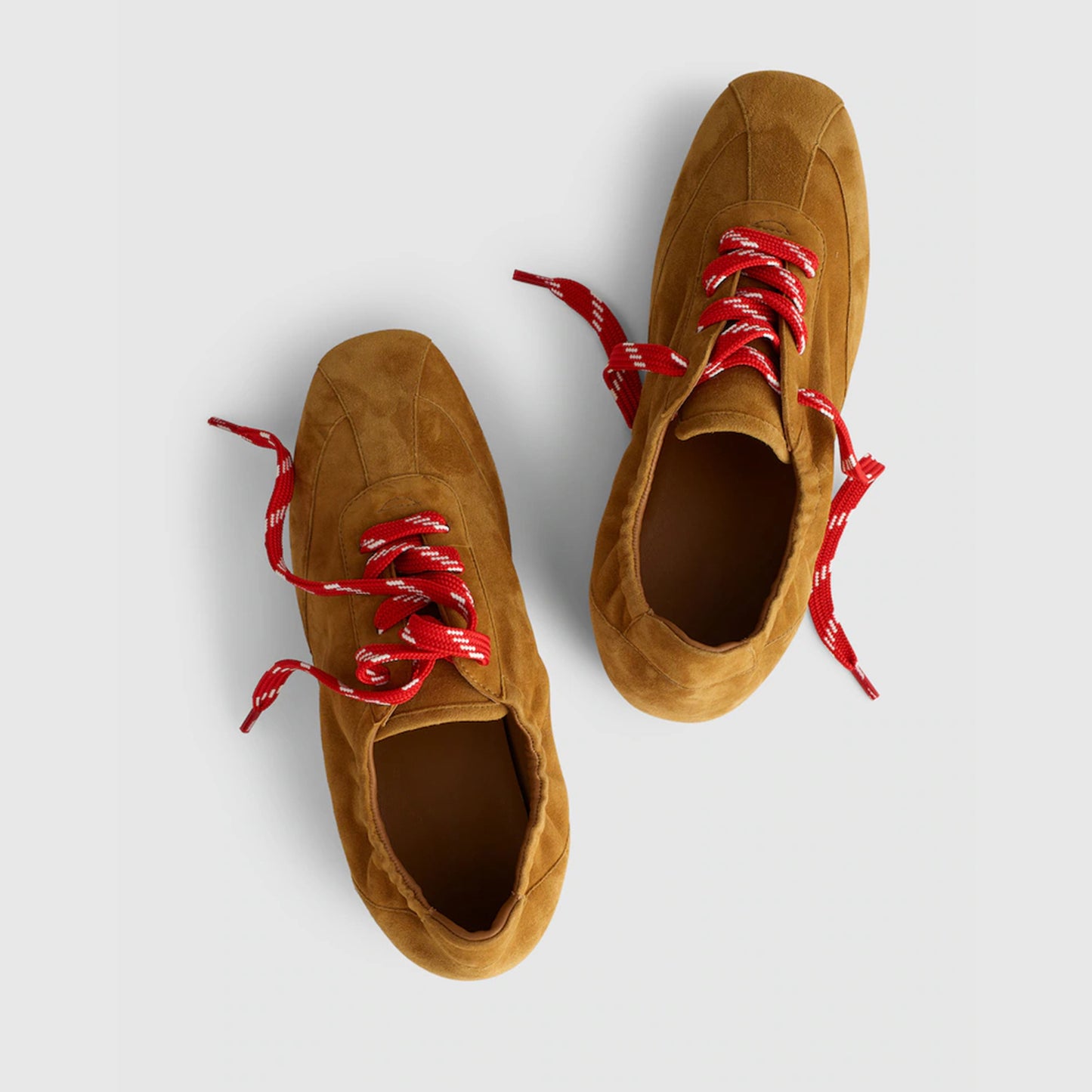 Sand Cow Suede Square-Toe Lace-Up Ballet Sneakers