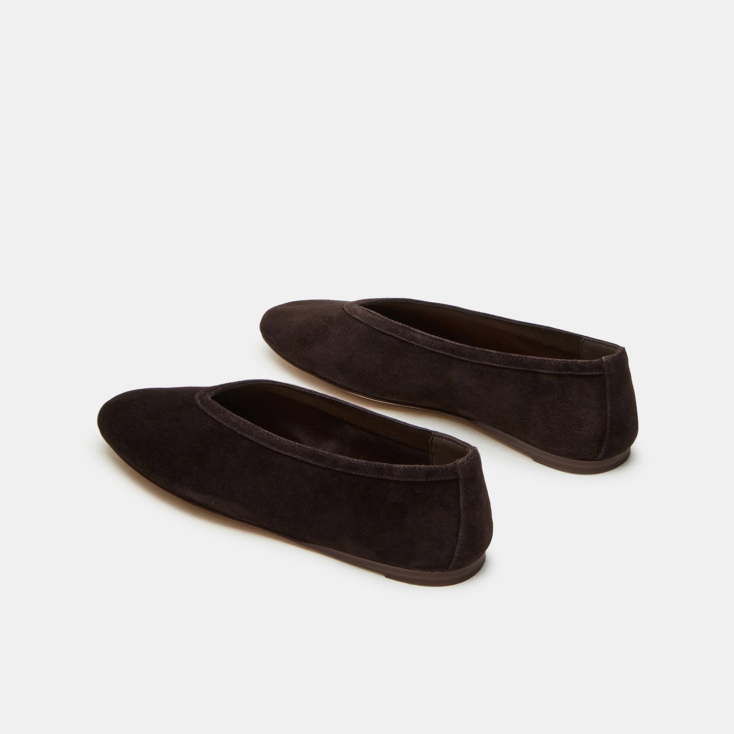 Dark Brown Faux Suede Elegant Square-Toe Rhinestone Slip-On Flats