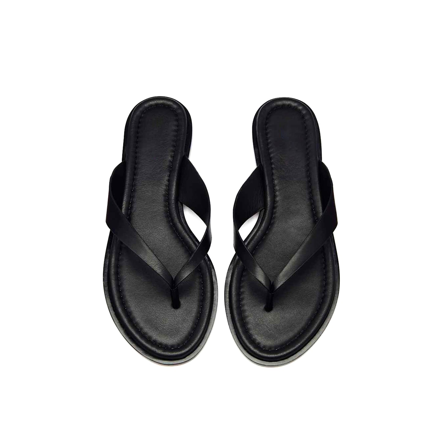 Black Round-Toe Flip-Flop Slip-On Sandals Flats