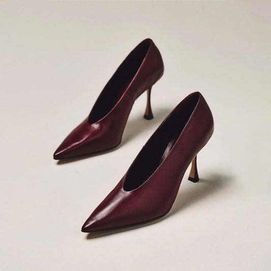 Wine Red Pointed-Toe Classic Backless High Heels