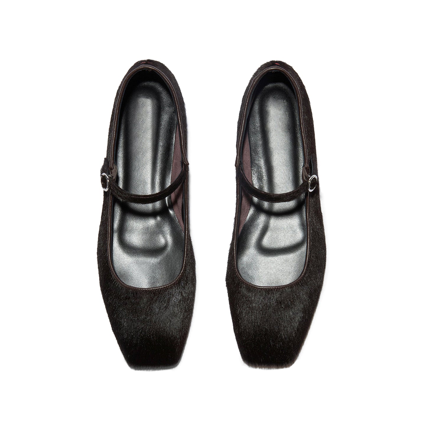 Chocolate Pony Hair Vegan Leather Square-Toe Mary Jane Flats