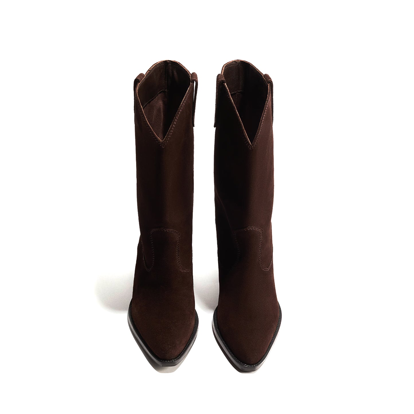Coffee Faux Suede Almond-Toe Simple Mid Calf Chic Cowgirl Boots