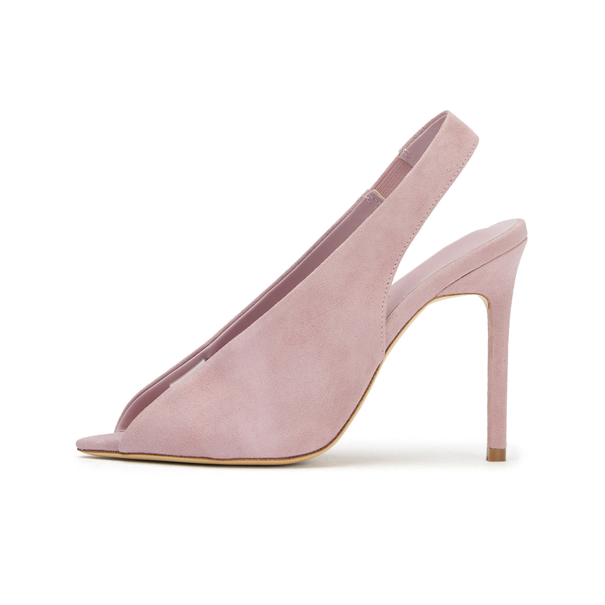 Pink Faux Suede Pointed-Toe Front Transparent TPU Film Slingback High Heels