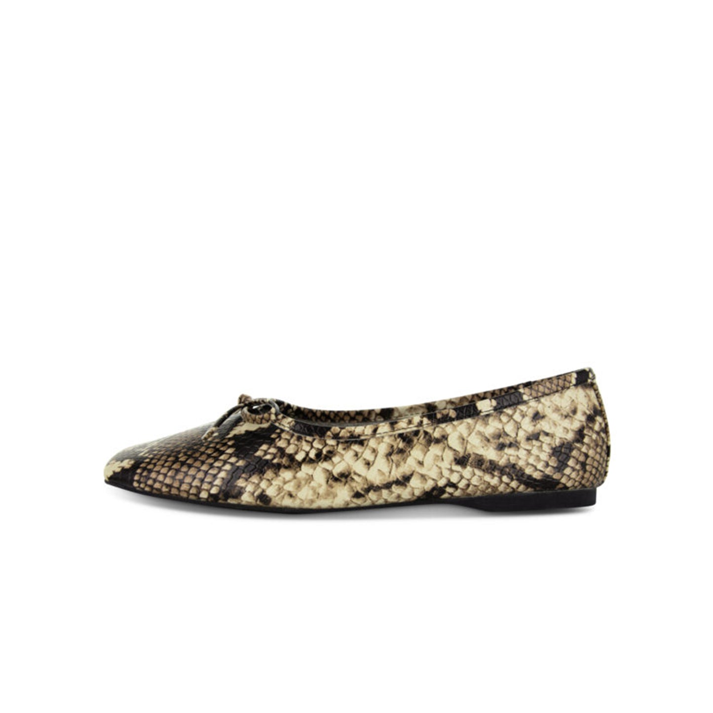 Snakeskin Print Vegan Leather Square-Toe Front Bow Chic Ballet Flats