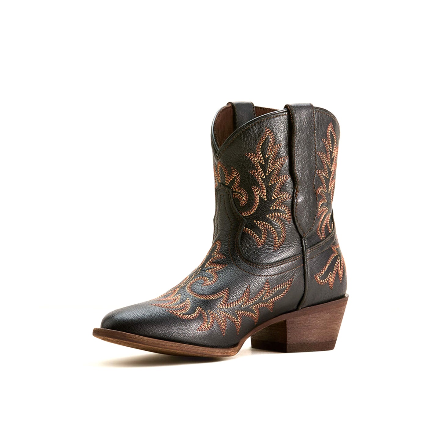 Black Round-Toe Stitching Ankle Cowgirl Boots