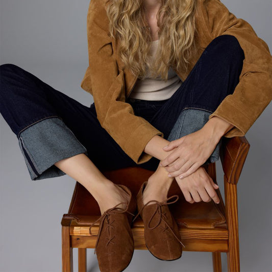 Brown Faux Suede Round-Toe Bow Loafer Flats