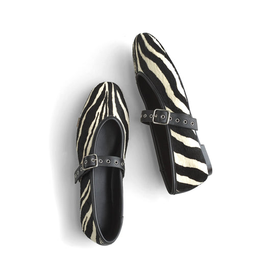 Zebra Print Round-Toe Mary Jane Classic Ballet Flats