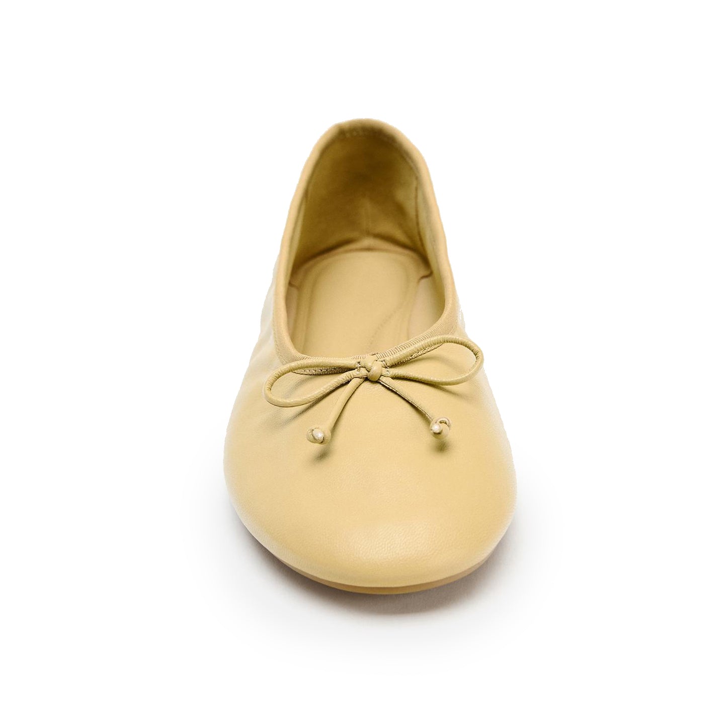 Light Khaki Round-Toe Classic Front Bow Stylish Ballet Flats