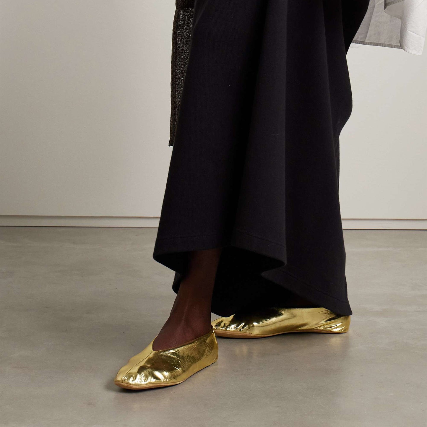 Metallic Gold Round-Toe Classic Ballet Simple Flats