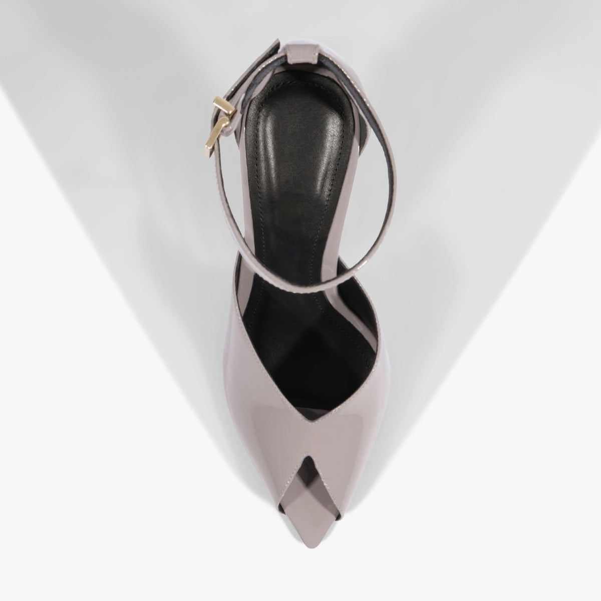 Patent Gray Peep Pointed-Toe Chic Ankle Strap Slip-On High Heels
