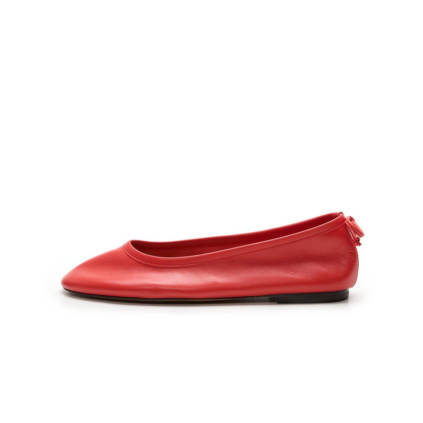 Red Round-Toe Back Bow Classic Ballet Flats