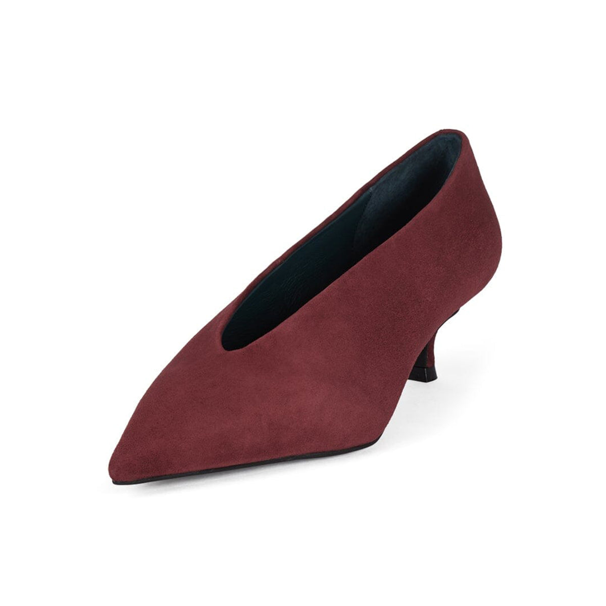 Wine Red Faux Suede Pointed-Toe Slip-On Chic Kitten Heels