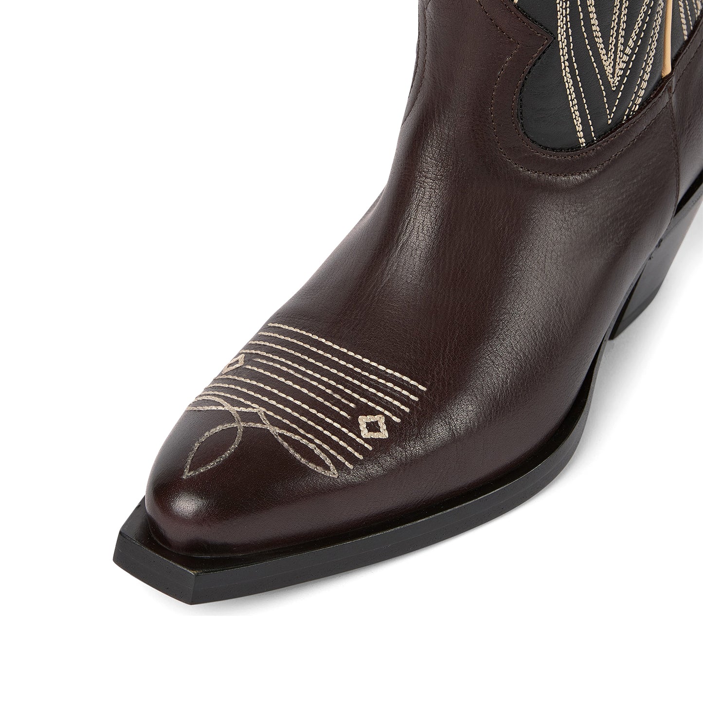Black Snip-Toe Tulips Embroidery Mid Calf Cowgirl Boots