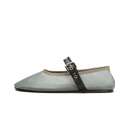 Steel Mesh Round-Toe Ballet Flats With Bridge Strap