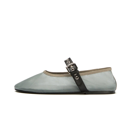 Steel Mesh Round-Toe Ballet Flats With Bridge Strap