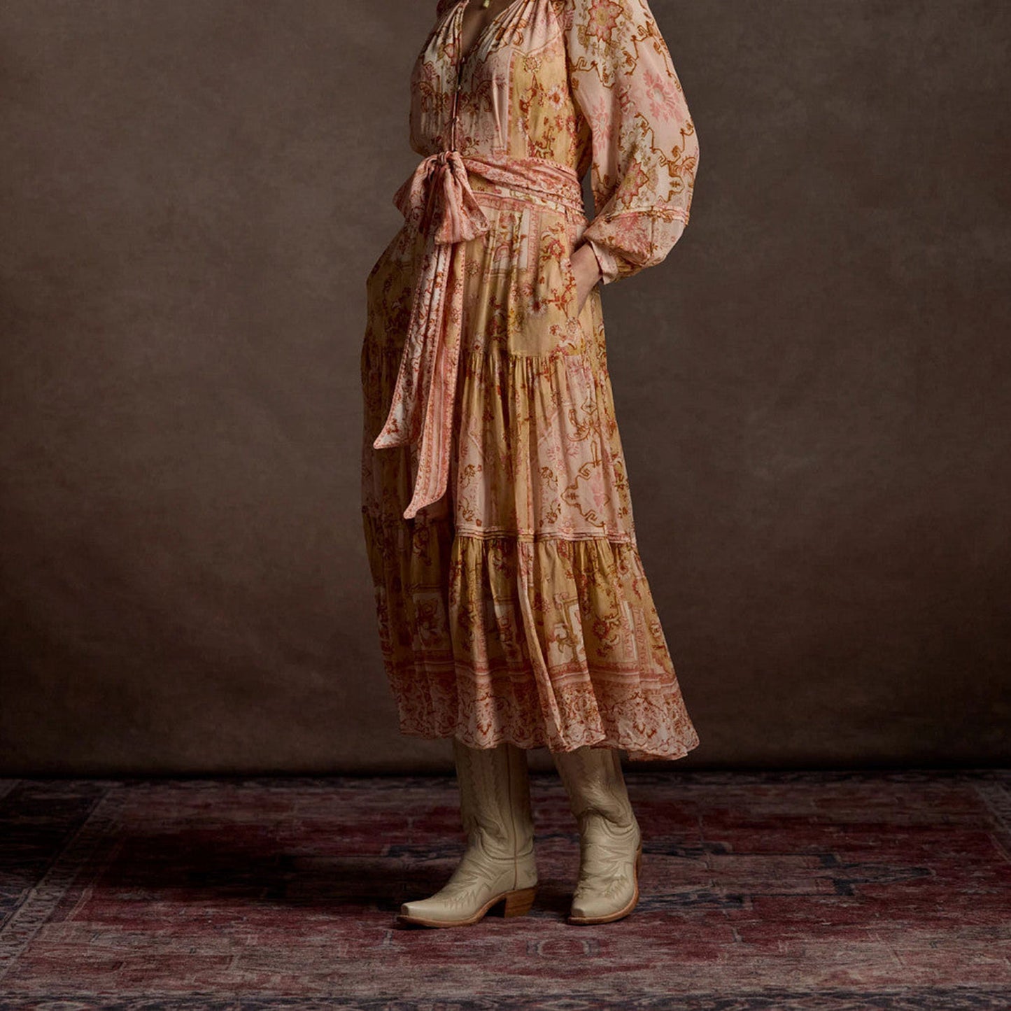 Cream Snip-Toe Western Embroidery Wide Calf Knee High Cowgirl Boots
