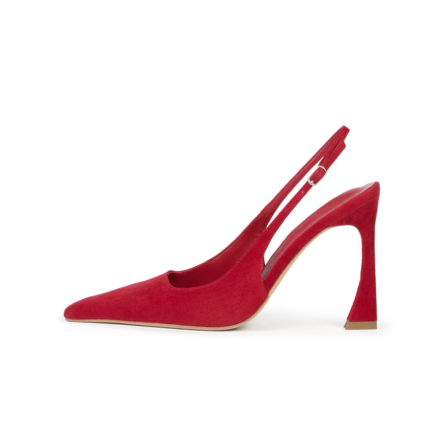 Red Faux Suede Pointed-Toe Slingback Pumps High Heels
