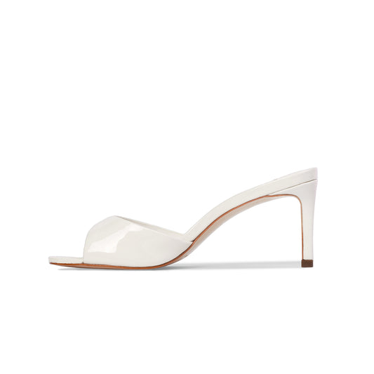 Coconut White Patent Round-Toe Simple Sleek Backless High Heels