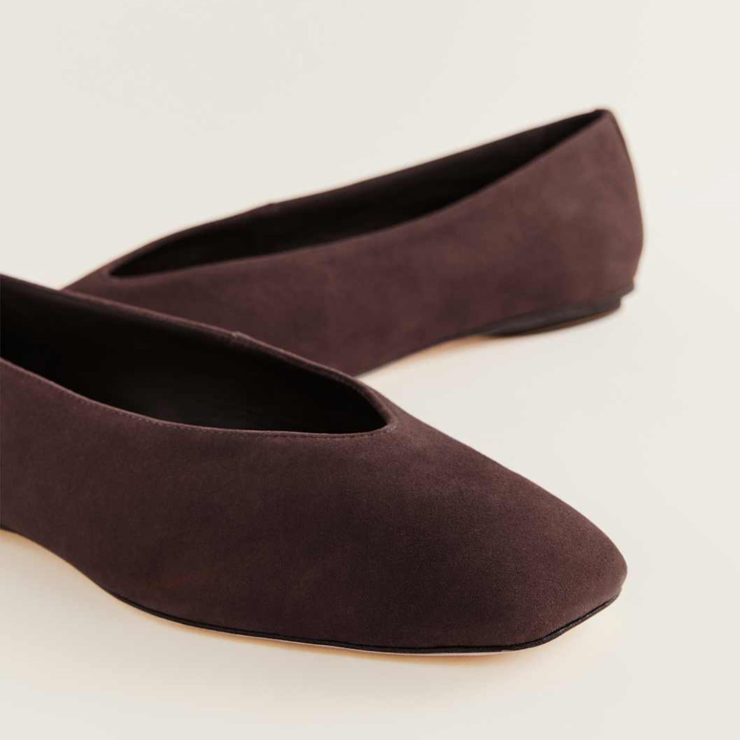 Coffee Faux Suede Square-Toe Classic Ballet Slip-On Flats