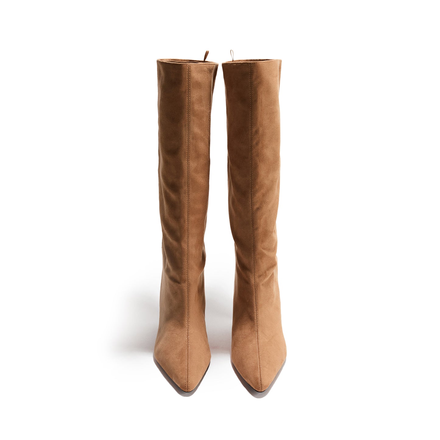 Sand Faux Suede Pointed-Toe Sleek Wide Calf Knee High Stiletto Boots