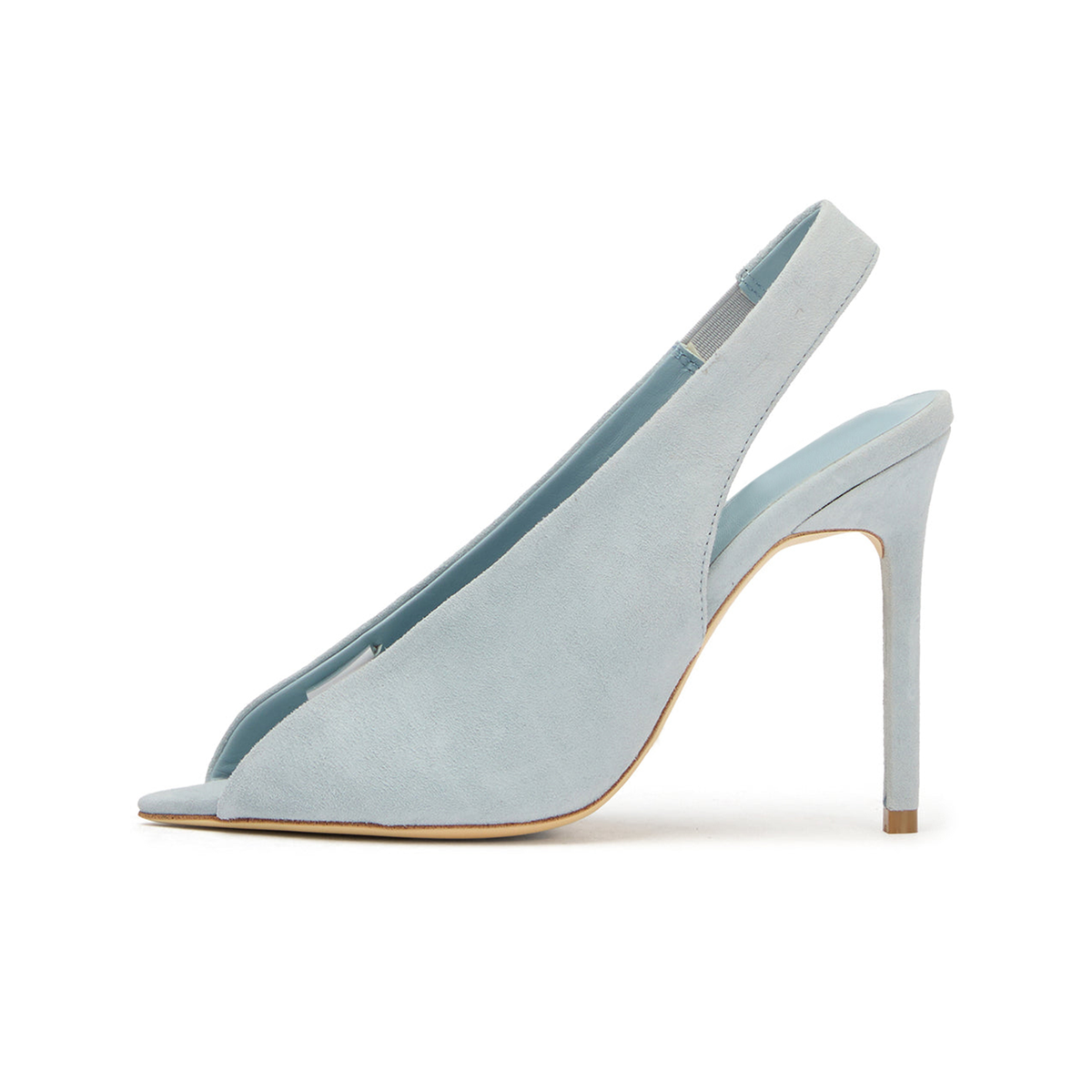 Blue Faux Suede Pointed-Toe Front Transparent TPU Film Slingback High Heels