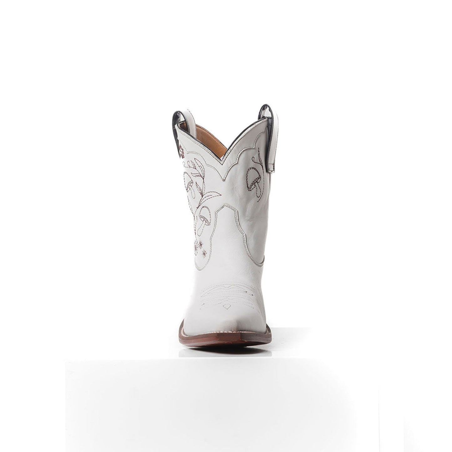 White Snip-Toe Plants Embroidery Ankle Cowgirl Boots