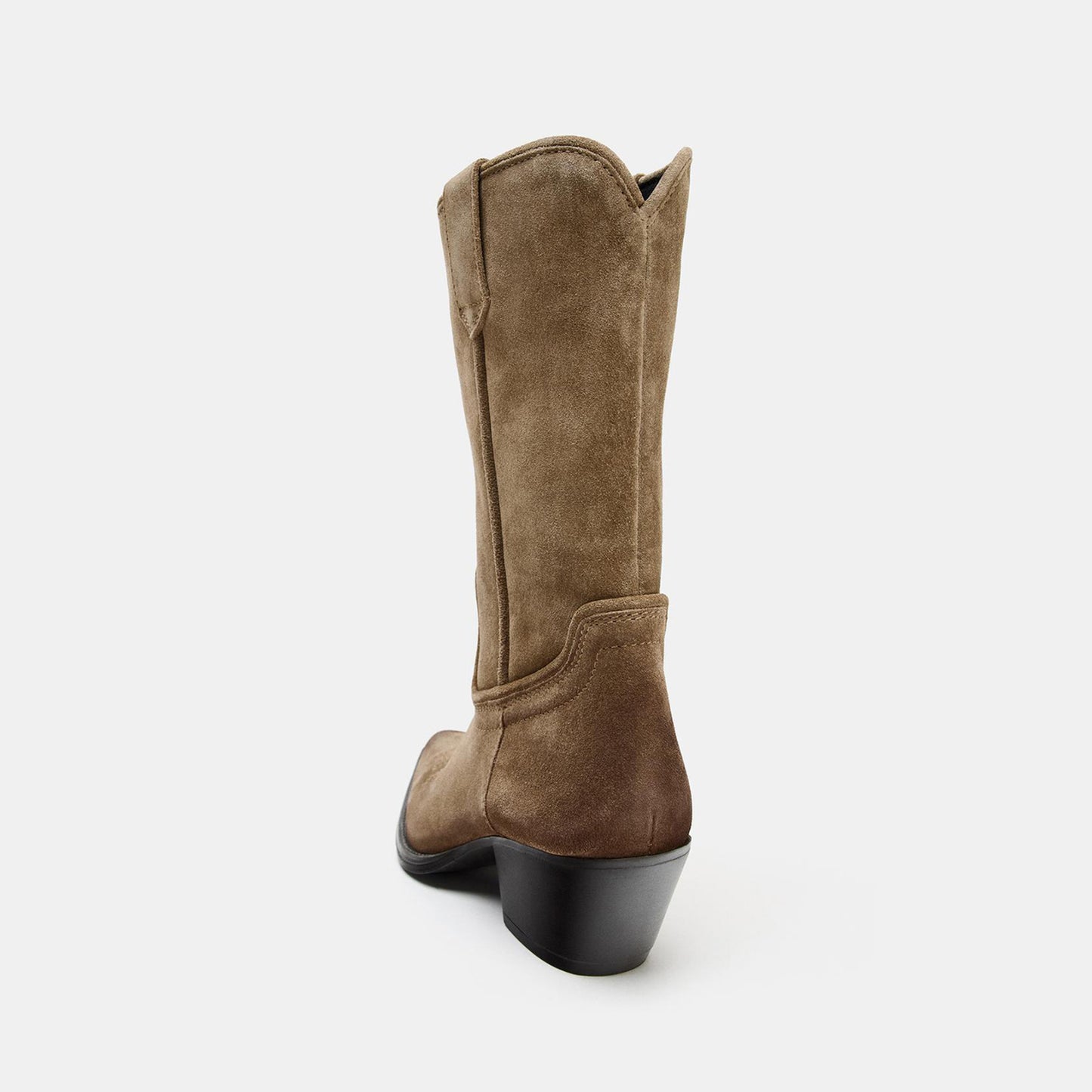 Taupe Faux Suede Snip-Toe Sleek Mid Calf Chic Cowgirl Boots