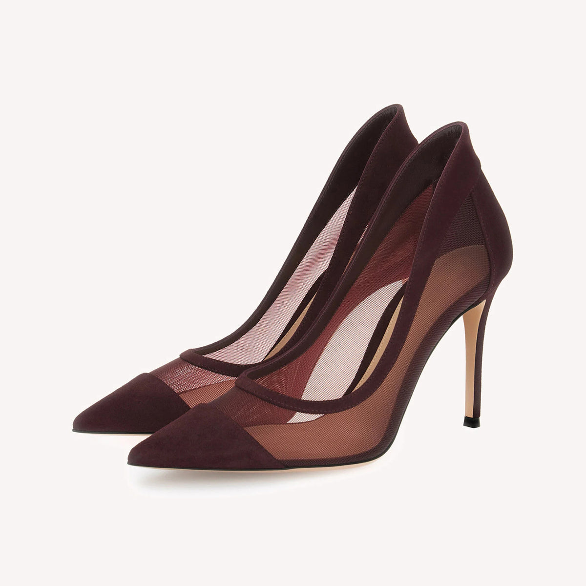 Brown Mesh And Faux Suede Pointed-Toe Chic Slip-On High Heels Pumps