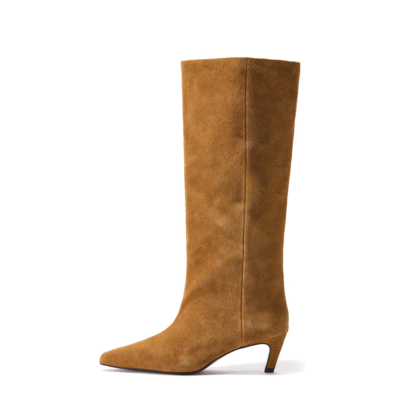 Tan Faux Suede Pointed-Toe Sleek Wide Calf Knee High Stiletto Boots