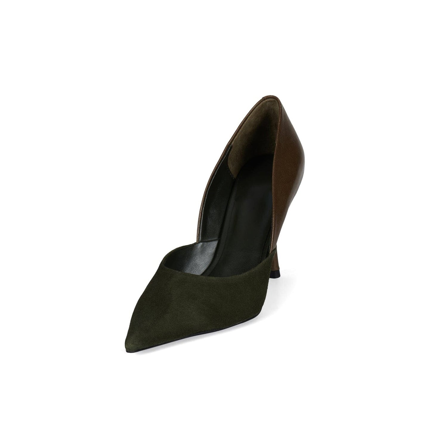 Khaki Contrast Double Textures Pointed-Toe Backless High Heels