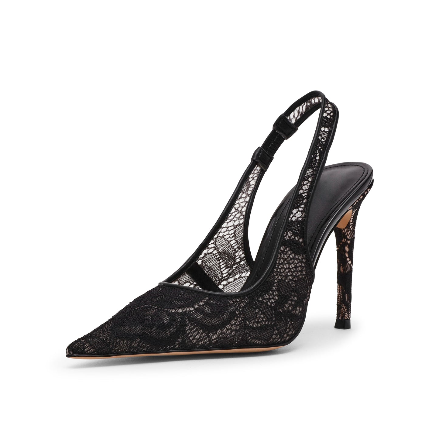 Black Lace Mesh Pointed-Toe Chic Slingback High Heels