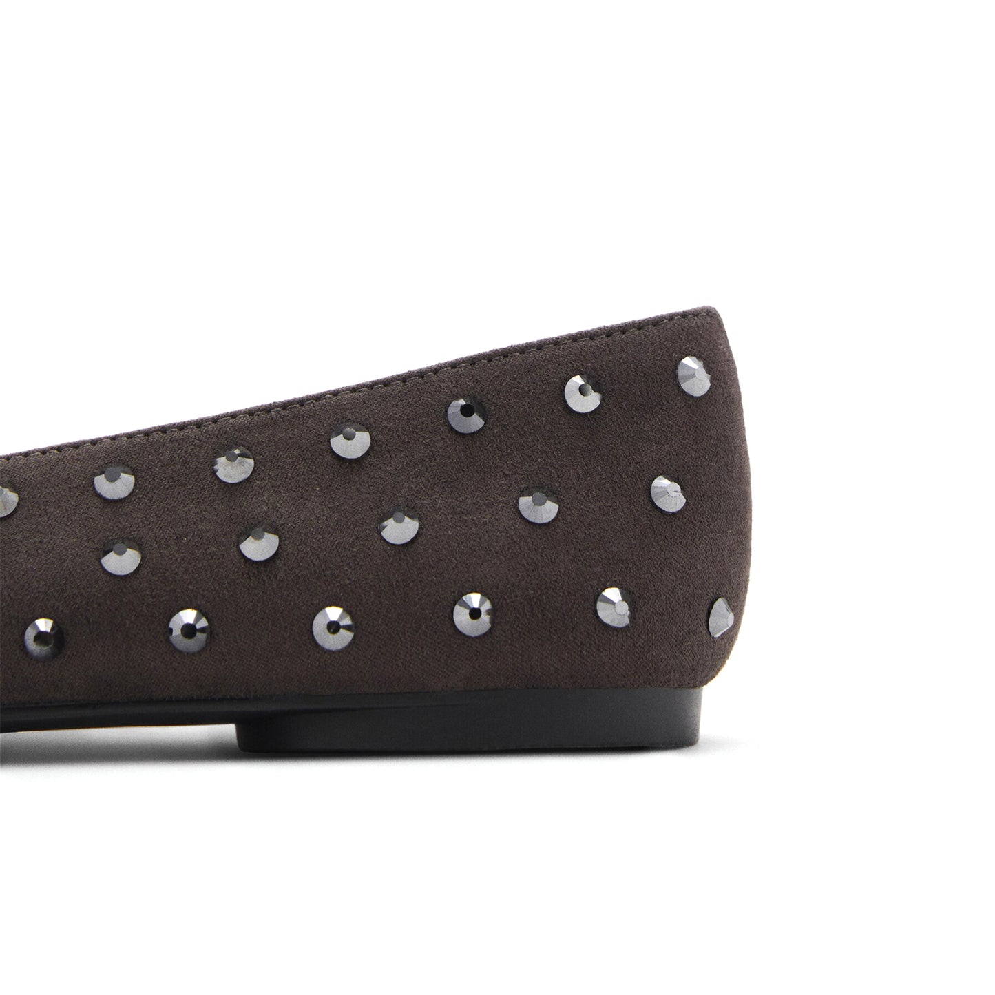 Charcoal Black Cloth Round-Toe Studded Slip-On Flats