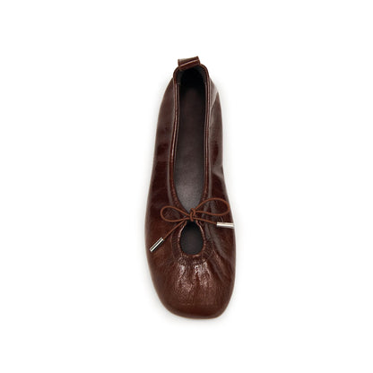 Patent Brown Square-Toe Stretchy Ballet Flats