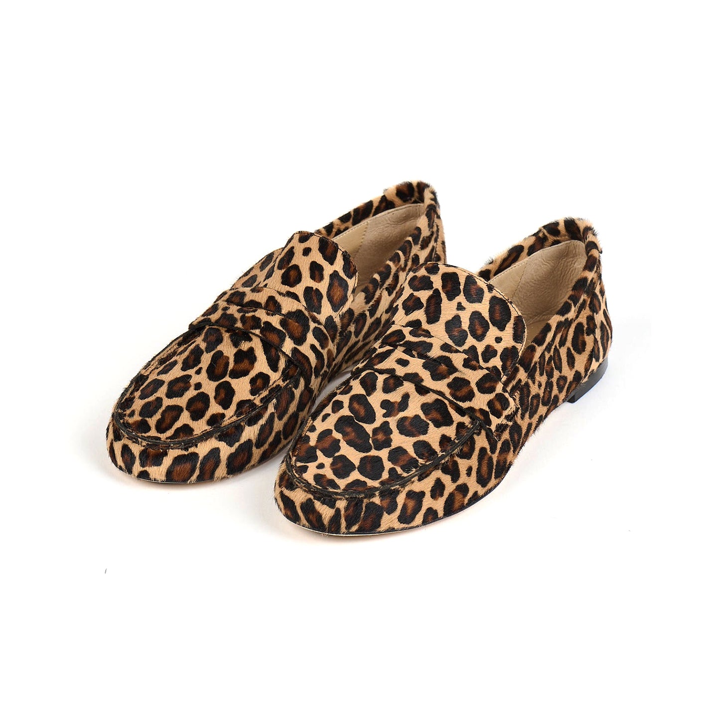 Leopard Print Pony Hair Vegan Leather Round-Toe Slip-On Chic Loafers Flats