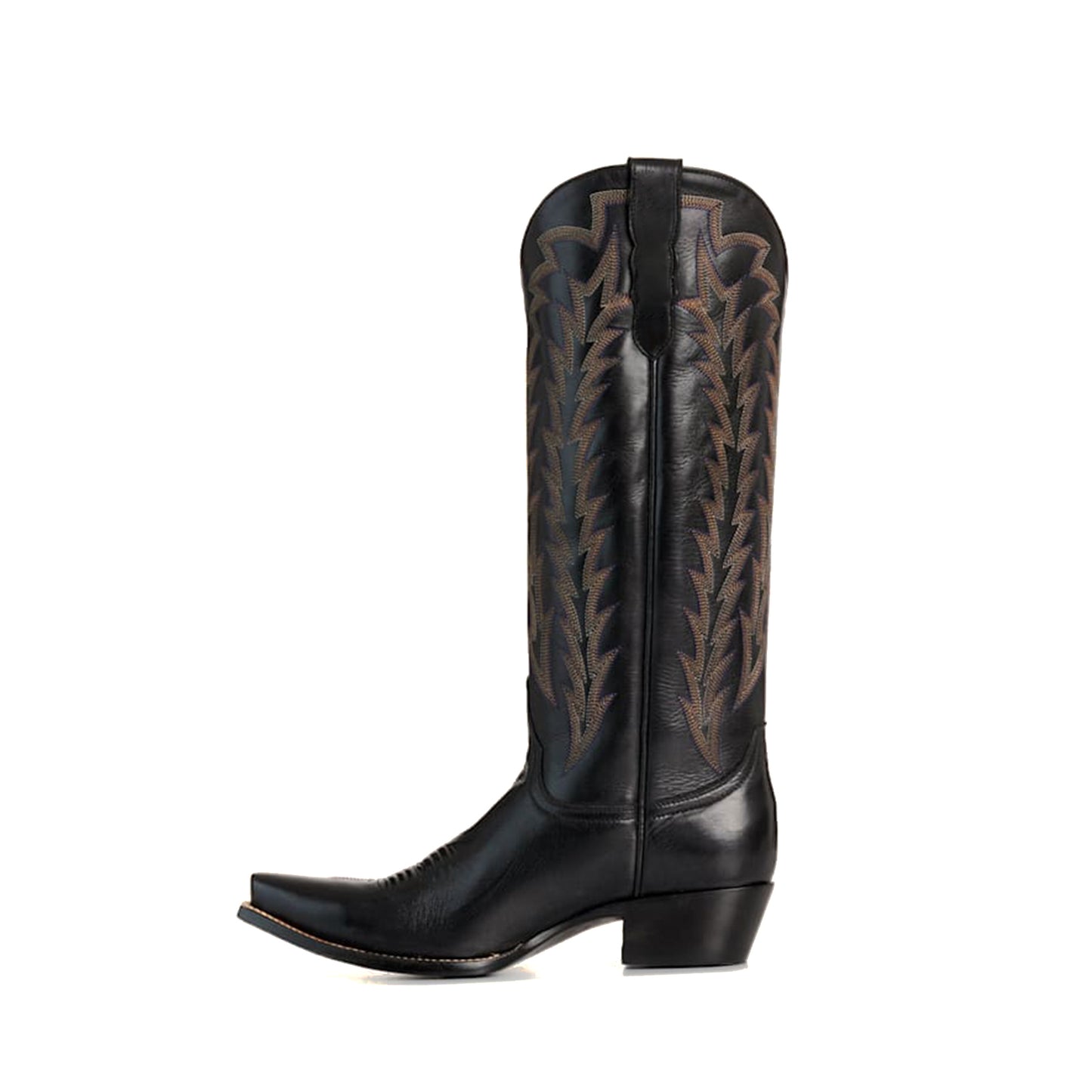 Black Snip-Toe Embroidery Sleek Mid Calf Classic Cowgirl Boots