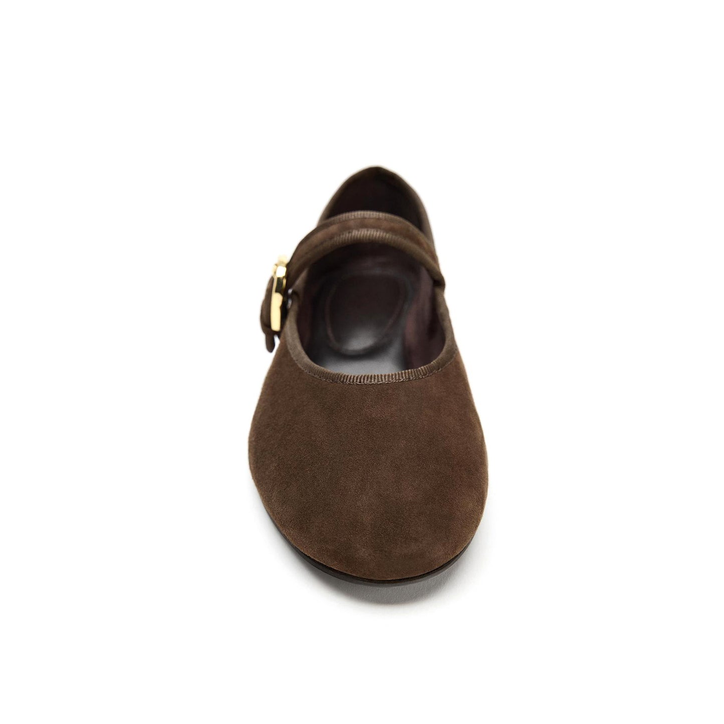 Brown Faux Suede Round-Toe Instep Buckle Closure Ballet Flats
