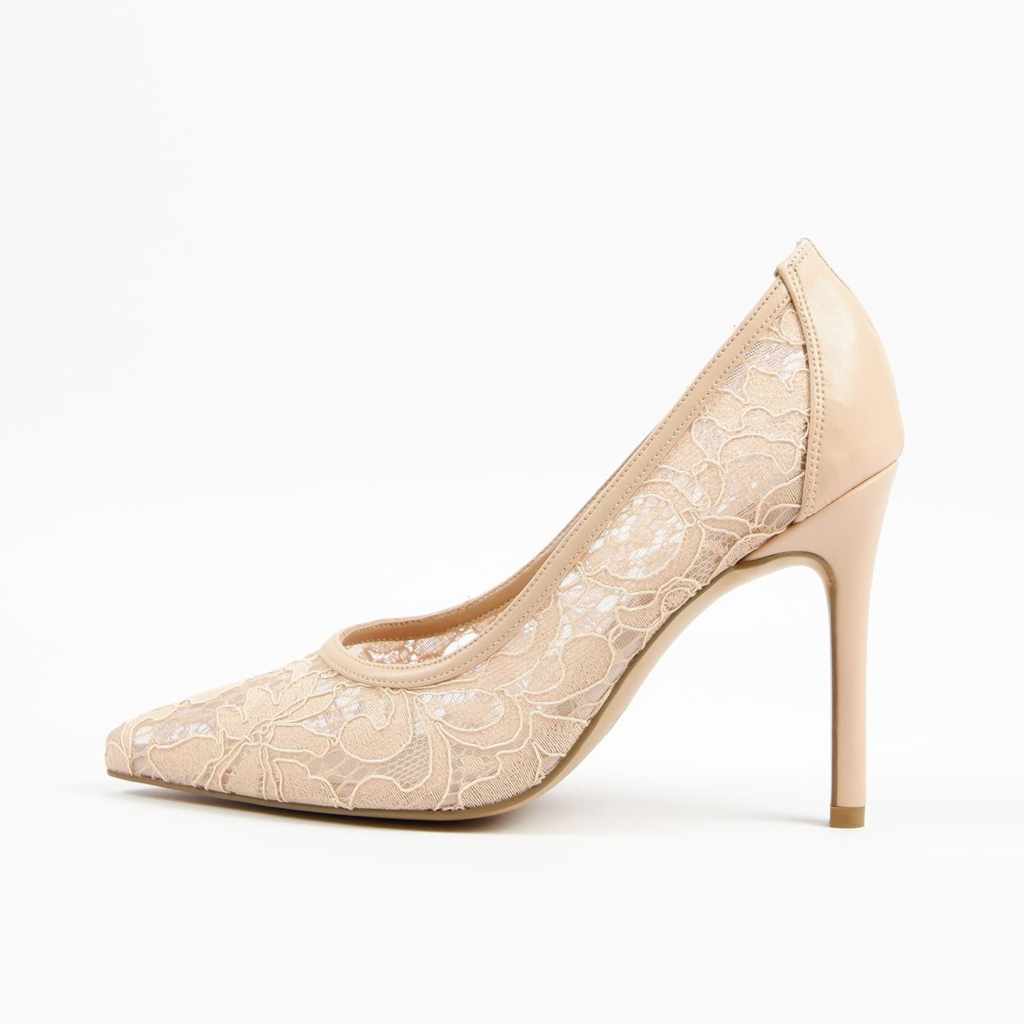Nude Lace Mesh Pointed-Toe Slip-On Classic Pumps High Heels