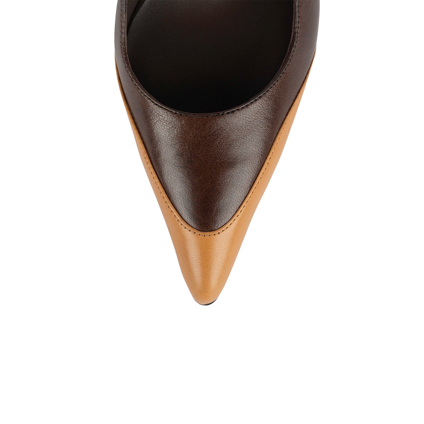 Brown And Tan Pointed-Toe Slingback Chic Kitten Heels