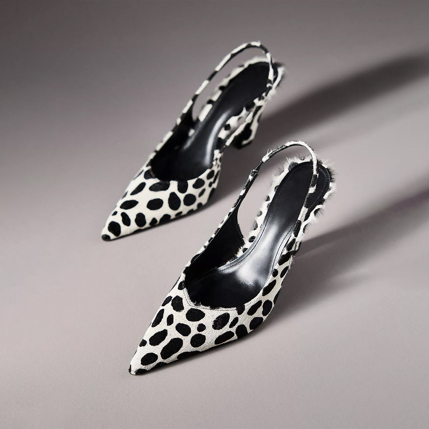 Cow Print Horse Hair Pointed-Toe Slingback High Heels