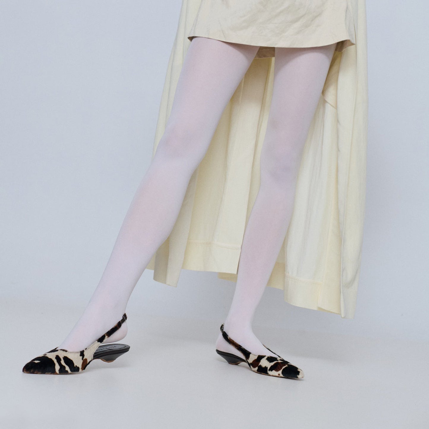 Cow Print Pony Hair Pointed-Toe Classic Slingback Kitten Heels