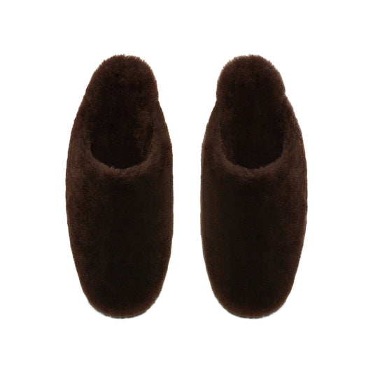 Chocolate Plush Square-Toe Slip-On Backless Slippers Flats