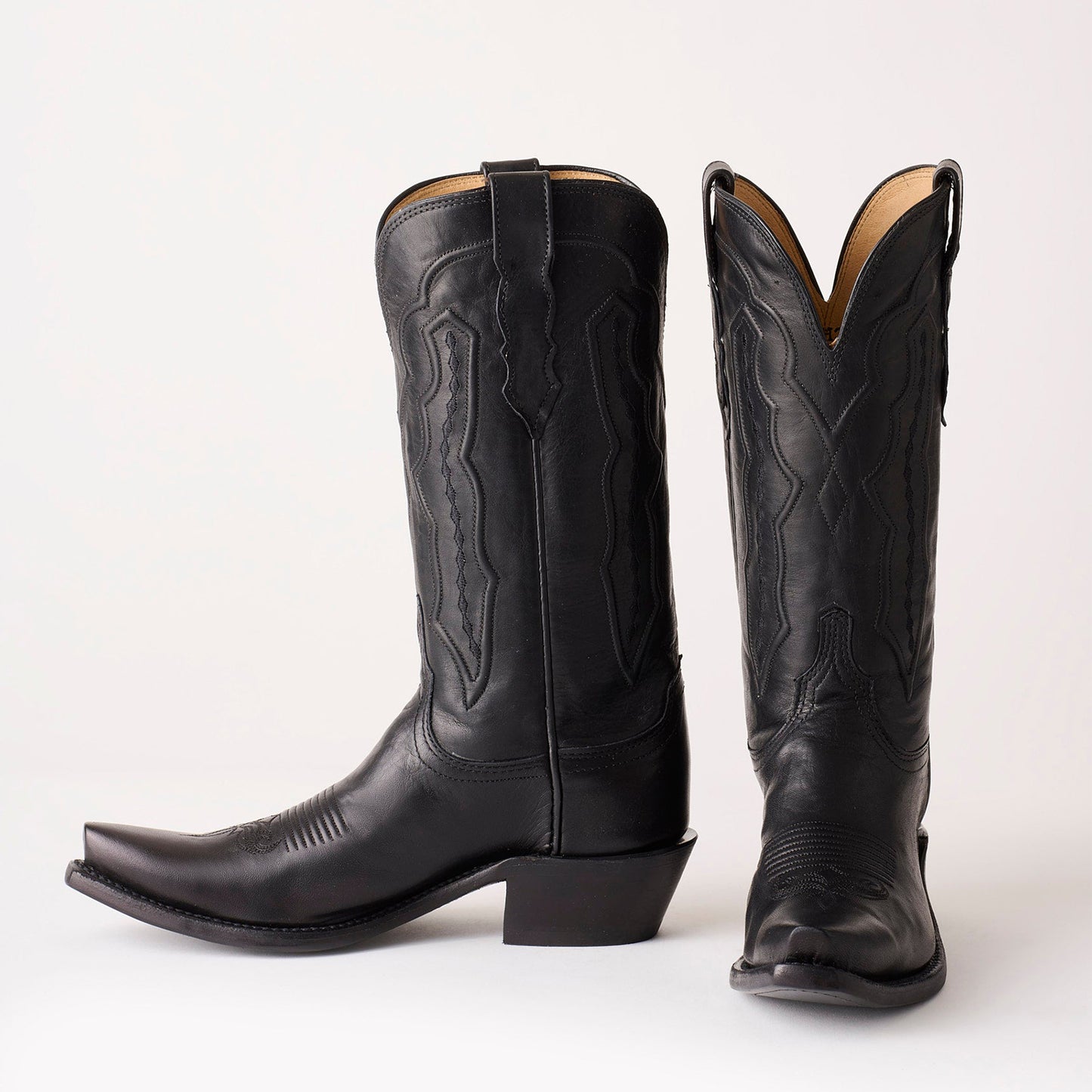 Black Snip-Toe Chic Embroidery Delicate Mid Calf Cowgirl Boots