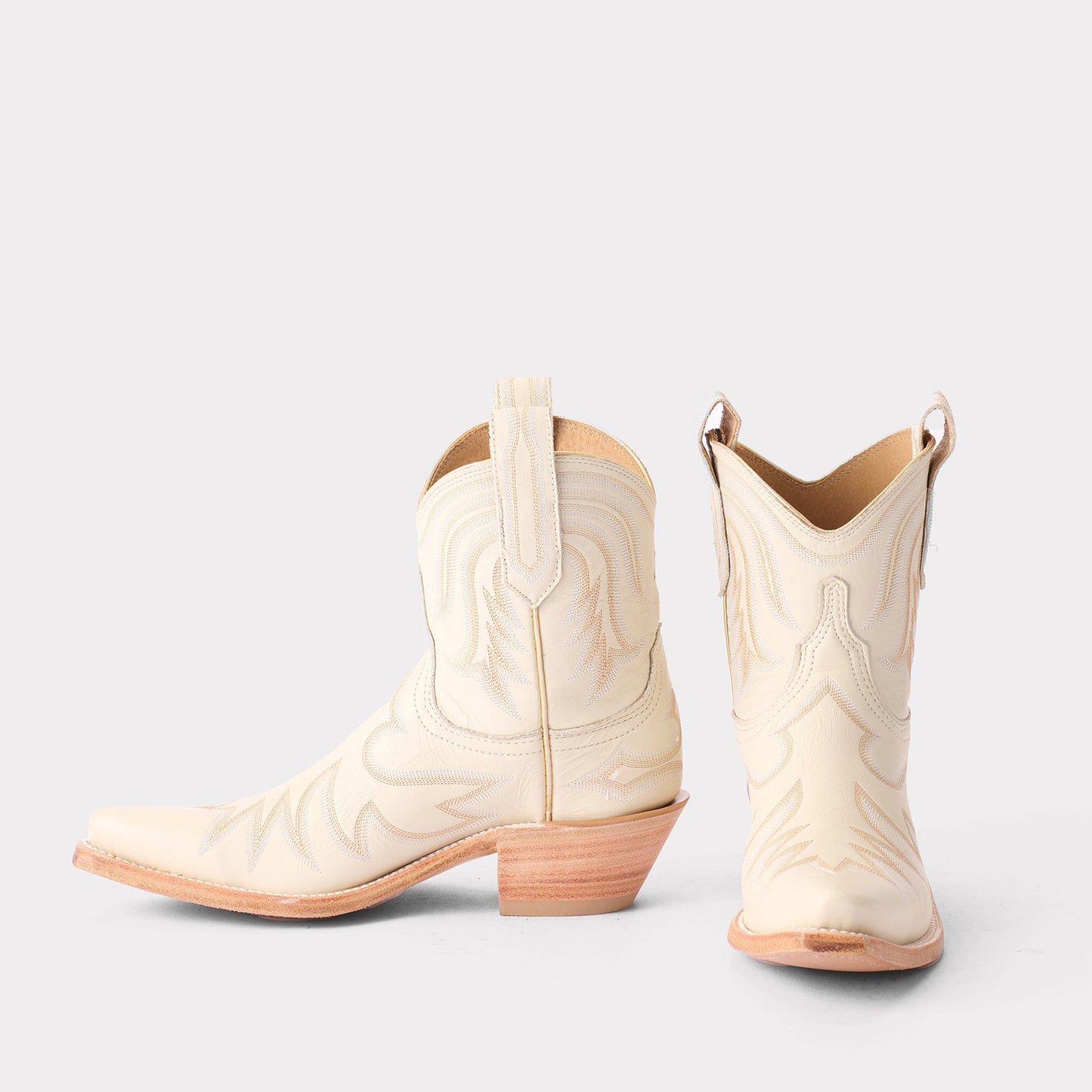 Cream Snip-Toe Delicate Embroidery Western Ankle Cowgirl Boots