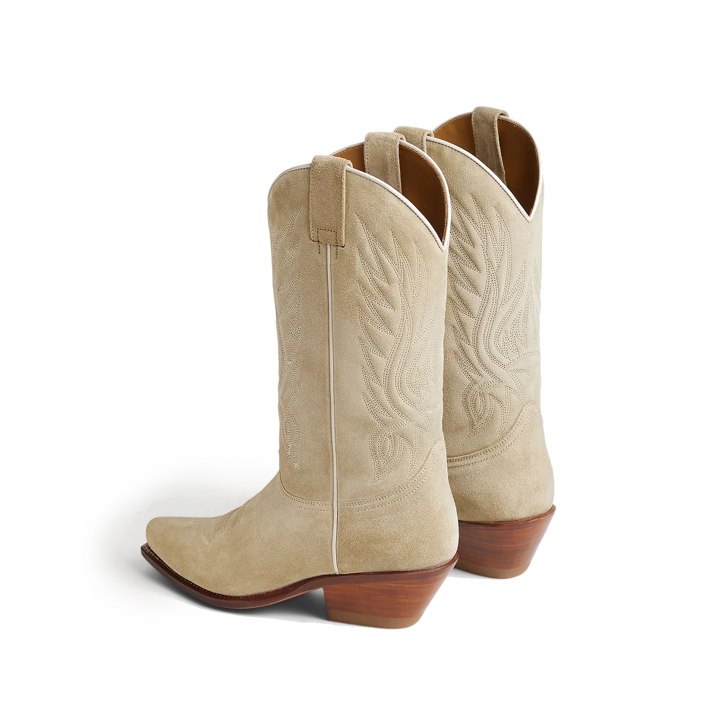 Beige Faux Suede Snip-Toe Chic Embroidery Western Mid Calf Cowgirl Boots