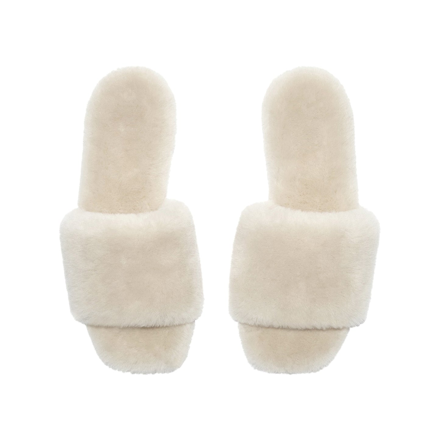 Cream Plush Square-Toe Slip-On Slippers Flats